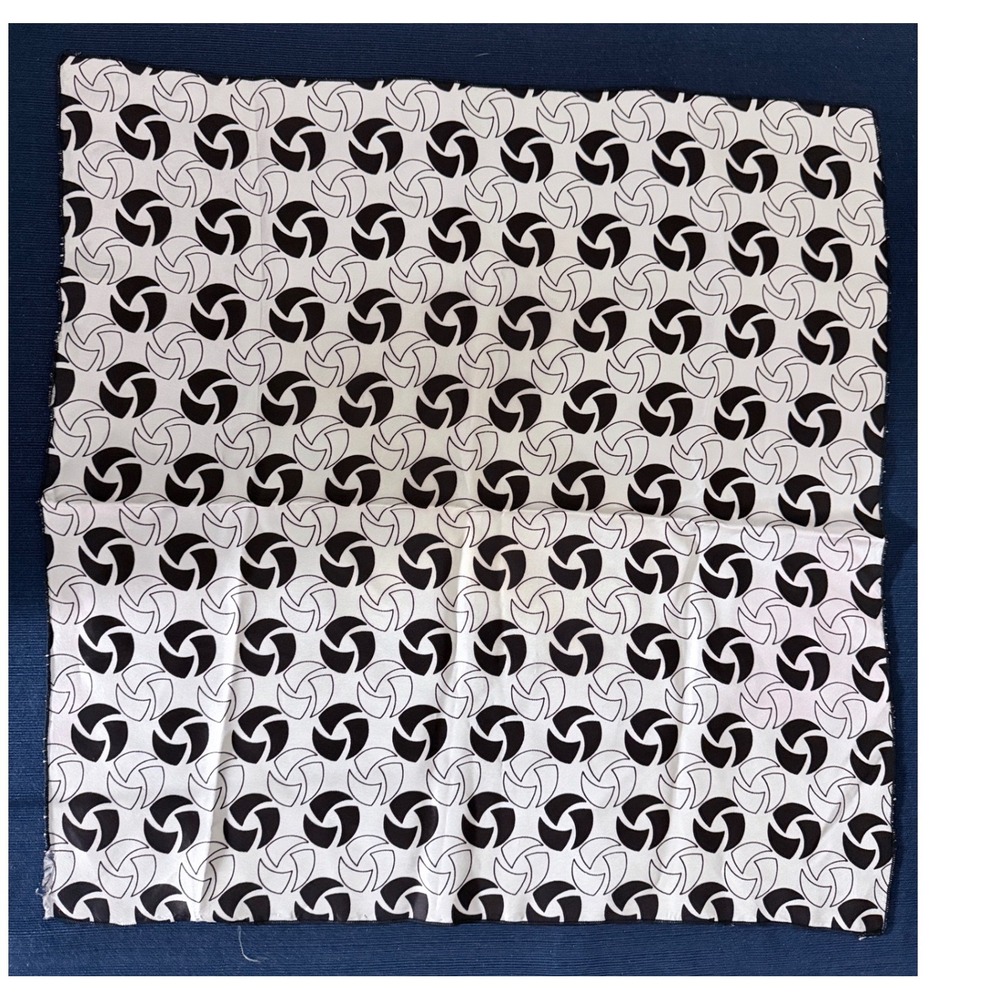 Vintage Square Scarf 21" Black White Geometric Swirl Print Mod Retro Neckerchief